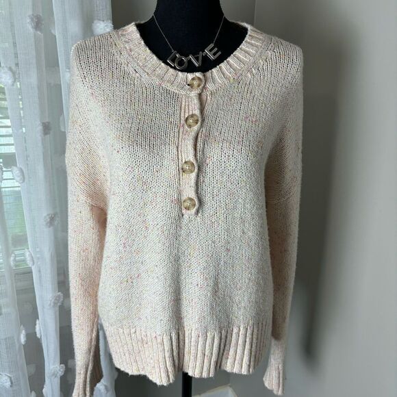 American Eagle Outfitters pink button front long sleeve cotton blend sweater M - Picture 1 of 15